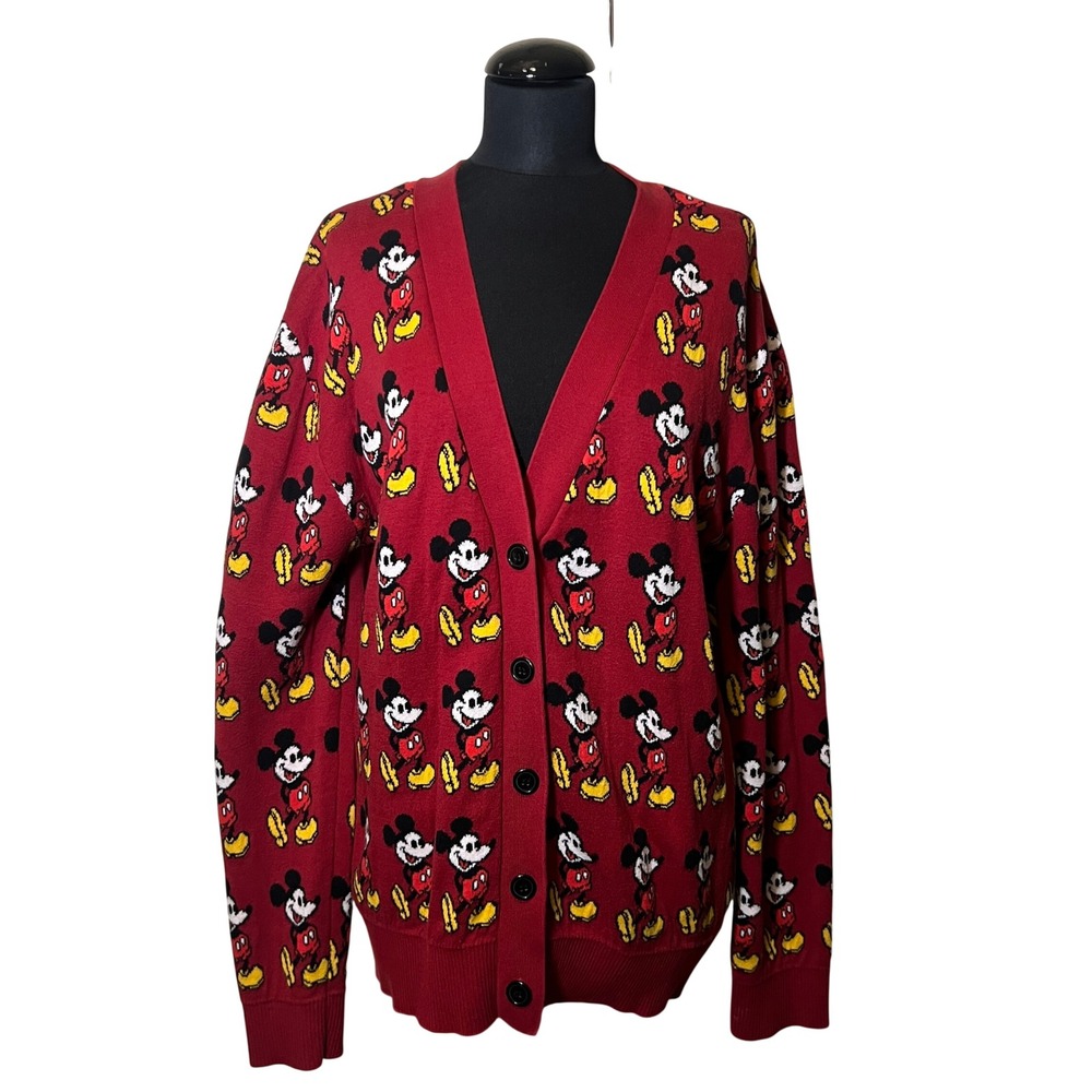 Disney Mickey‎ Mouse Cardigan Sweater in Red, Adult Size Large